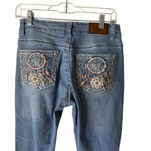 Y Jeans‎ Jeans Y2k 9/10 Blue Flare Distressed Embroidered Boho Sequin Pockets